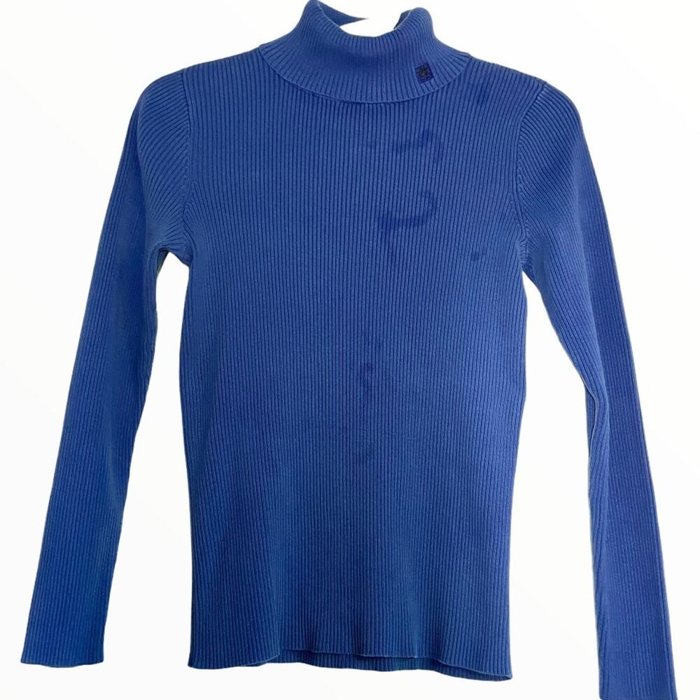 Lauren Ralph Lauren Turtleneck Ribbed Long Sleeve Jewel Tone Royal Blue XS